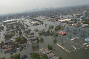 flooded residential area in a city as a result of a hurricane